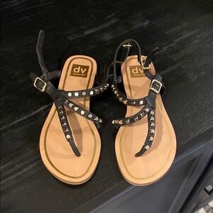 DV by Dolce Vita Black and Tan Studded Sandals with Ankle Straps